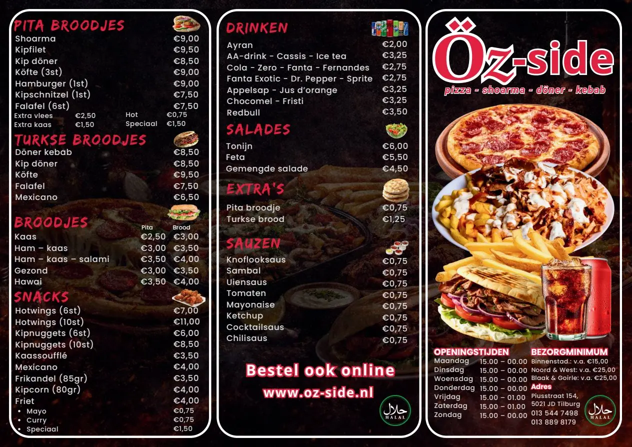 Ozside: menukaart als drukwerk.